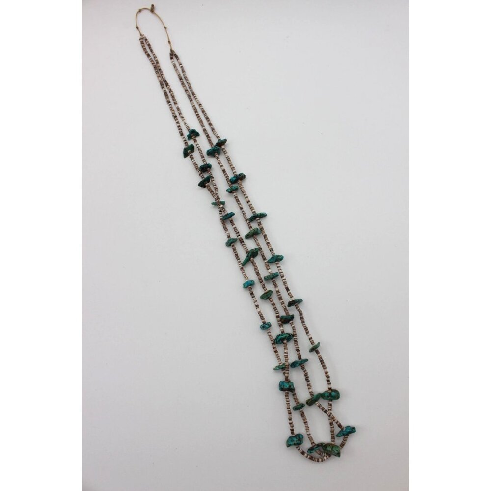 Southwestern turquoise heishi shell handmade double strand necklace